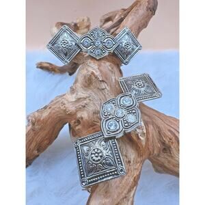 Vintage Kirks Folly Silver Filigree & Rhinestone Barette Pair-Made in France